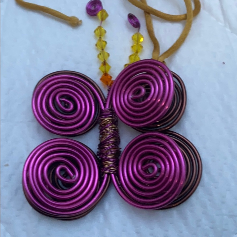 Beaded metallic butterfly necklace